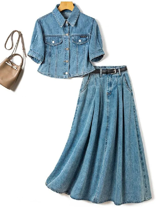 Comfortable High-waisted Skirts-Women's Sequin Pencil Skirts-Denim Jeans Skirt Outfit Set