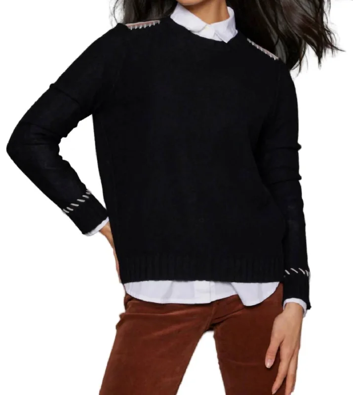 Pullover Sweater with Fitted Neckline-Women's Button-Front Pleated Pullovers-Think Twice Sweater In Onyx