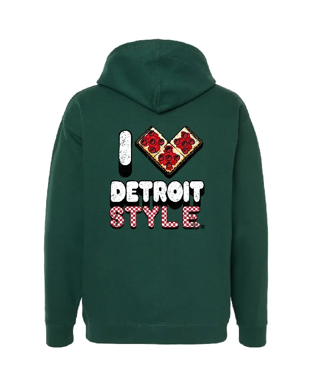 Hoodie with Relaxed Fit for Comfort-Women's Running Hoodies-Ink Detroit - I Love Detroit Style Pizza Hoodie - Alpine Green