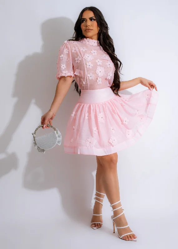 Striped Mini Skirts-Women's Party Skirts-Another Time Chiffon Skirt Set Pink