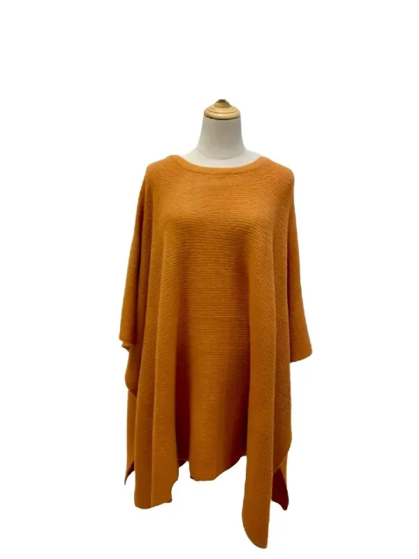 Solid Color Pullover Sweater-Women's Shimmer Denim Pullovers-Sierra Dawn Poncho In Rust