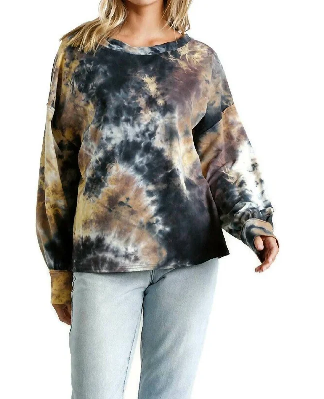 Cozy Pullover Sweater for Fall-Women's High-Low Pullovers-Tie Dye Twisted Collar Sweater In Grey