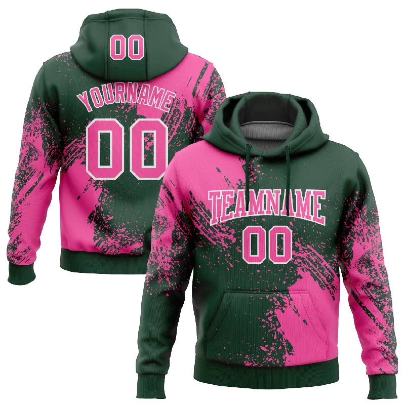 Hoodie for Relaxed Fit on Casual Days-Women's Made-to-Measure Hoodies-Custom Stitched Green Pink-White 3D Pattern Design Abstract Brush Stroke Sports Pullover Sweatshirt Hoodie