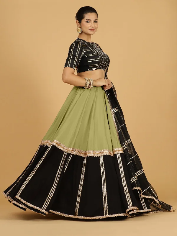 Stylish Casual Skirts-Women's Maxi Denim Skirts-Mastani x Tyohaar | Pista Green Panelled Lehenga Skirt