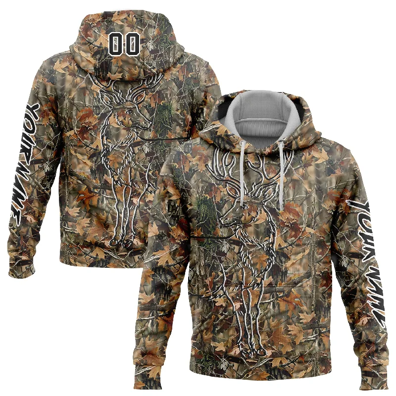 Hoodie with Iconic Logo for Modern Look-Women's Floral Hoodies-Custom Stitched Camo Black-White 3D Deer Hunting Sports Pullover Sweatshirt Hoodie