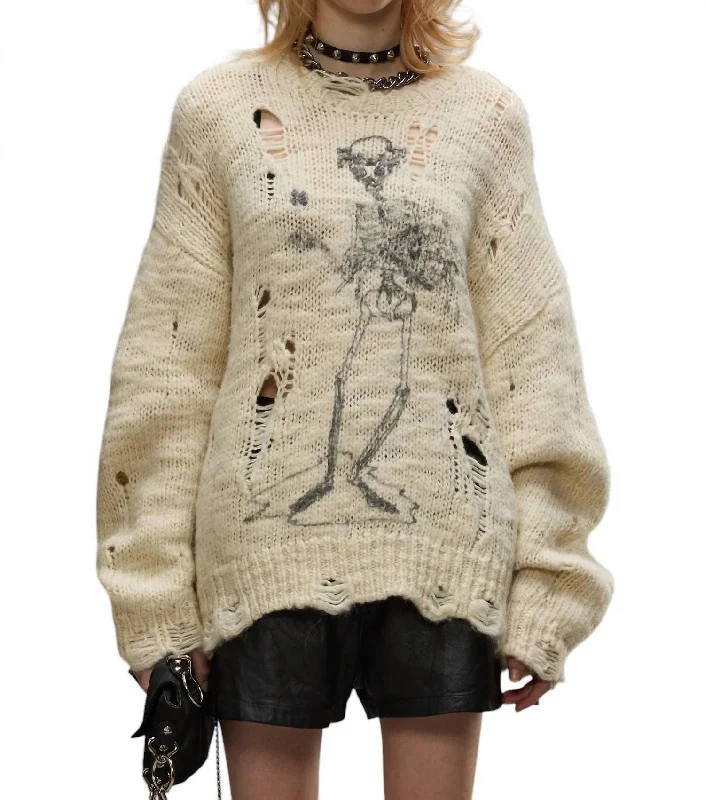 Winter Pullover Sweater with Color-Women's Thermal Floral Pullovers-Distressed Sweater In Cream