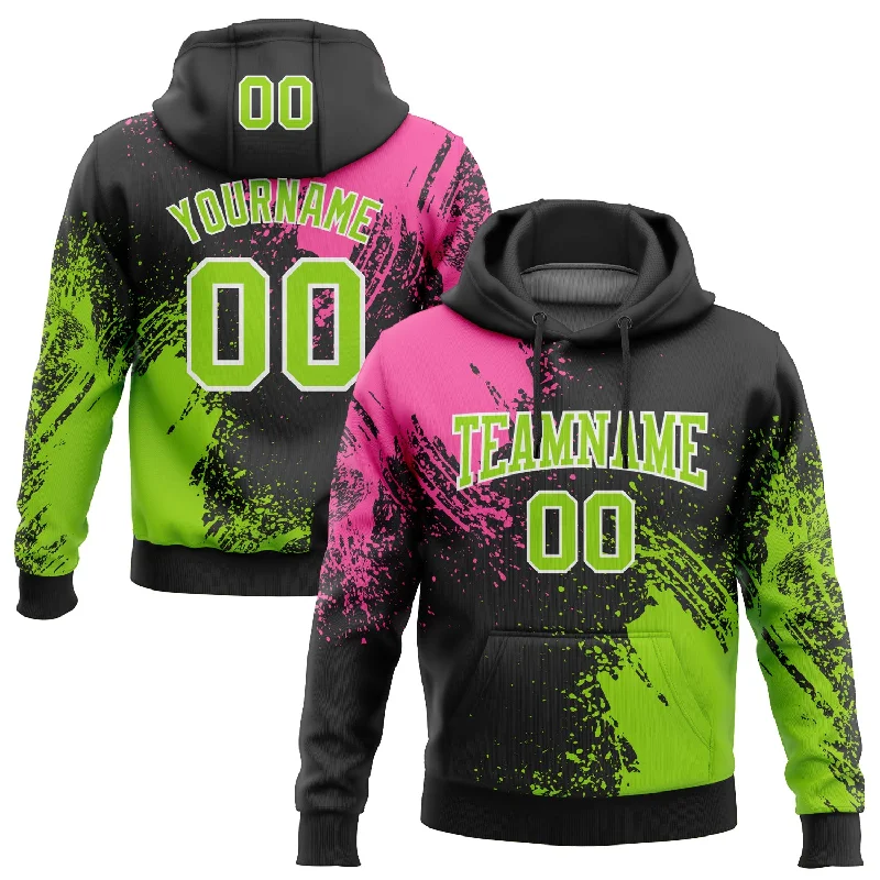 Hoodie for Relaxed Comfort Look-Women's Hiking Hoodies-Custom Stitched Black Neon Green-Pink 3D Pattern Design Abstract Brush Stroke Sports Pullover Sweatshirt Hoodie