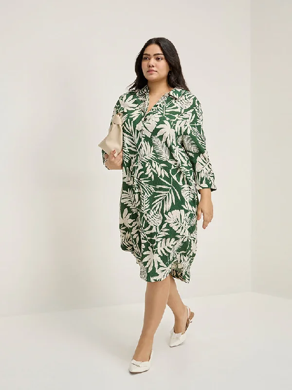 Gia Green Botanical Printed High-Low Straight Dress