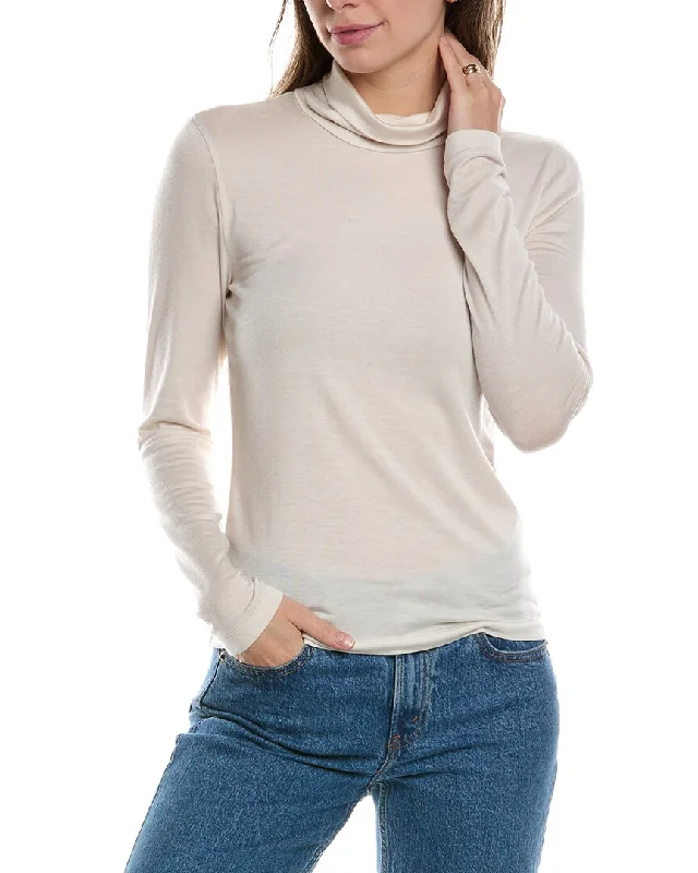 Pullover Sweater with Cropped Style-Women's Soft Pullovers-James Perse Turtleneck Cashmere-Blend T-Shirt