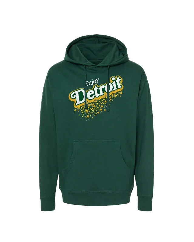 Hoodie for Layering During Workouts-Women's Hoodies with Thumbholes-Ink Detroit Vintage - Enjoy Detroit Ginger Ale Hoodie - Forest Green