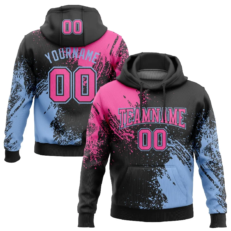 Hoodie for Extra Warmth in Chilly Weather-Women's High Neck Hoodies-Custom Stitched Black Pink-Light Blue 3D Pattern Design Abstract Brush Stroke Sports Pullover Sweatshirt Hoodie