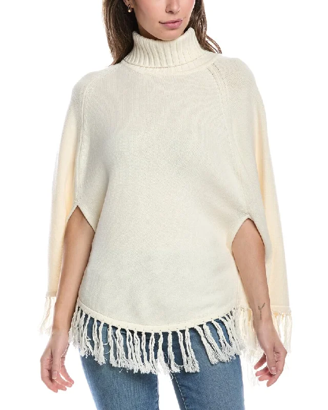 Wool Blend Pullover Sweater-Women's Striped Pullovers-tyler böe Tassels Wool-Blend Poncho