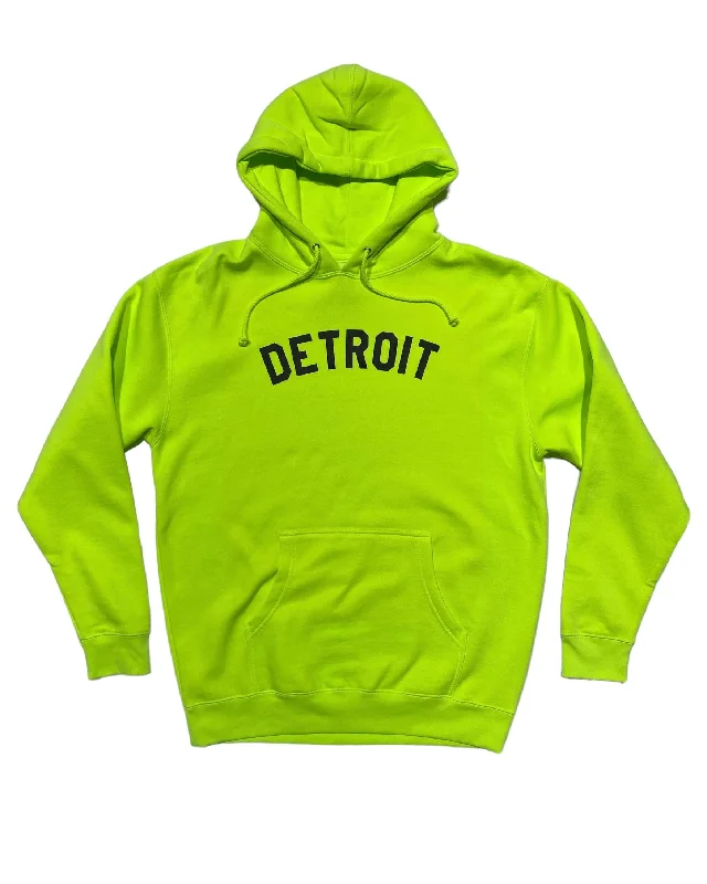 Hoodie with Simple Features for Versatile Style-Women's Roll Tab Sleeve Hoodies-Ink Detroit - Fluorescent Yellow Hoodie