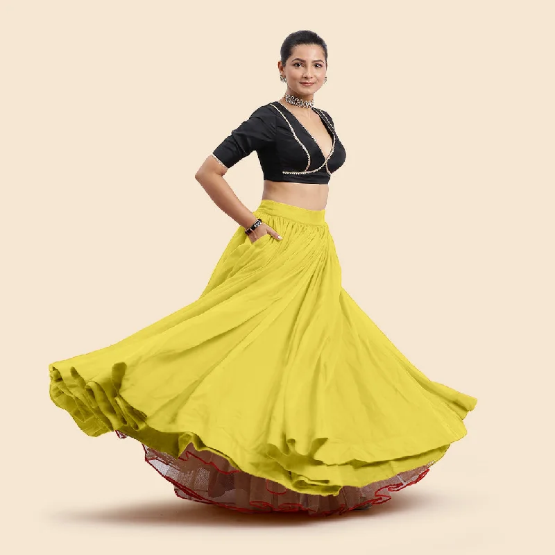 Woolen Skirts for Fall-Women's Satin A-Line Skirts-Bahaar x Tyohaar | Lehenga Skirt in Lemon Yellow Organza