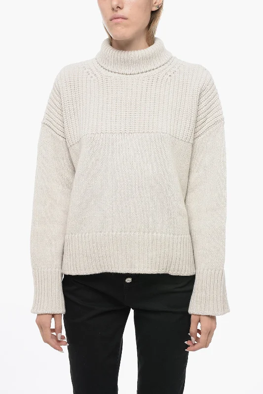 Pullover Sweater for Family Dinner-Women's Midi Denim Pullovers-Dondup Asymmetrical Turtleneck Sweater