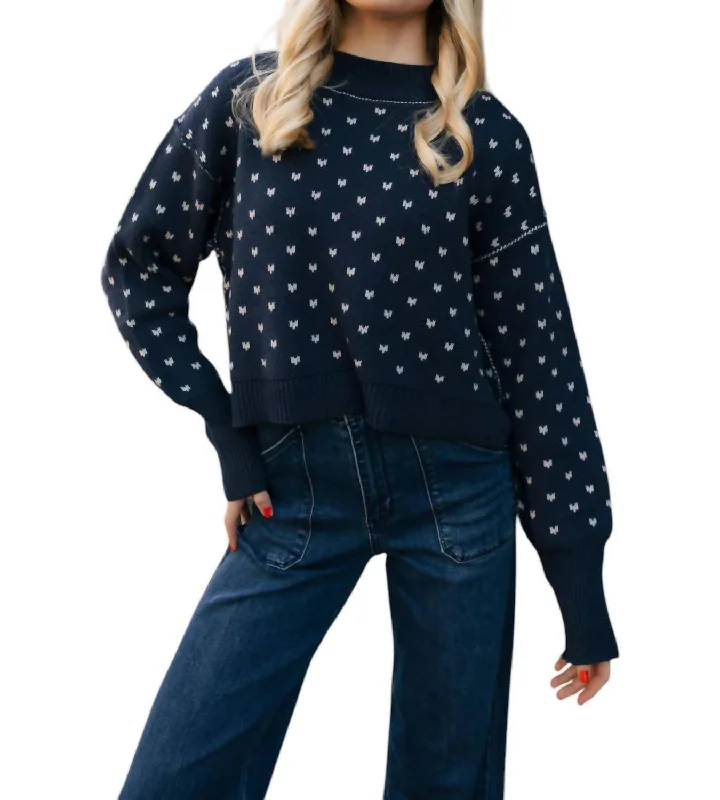 Printed Pullover Sweater-Women's Waterproof Pullovers-Patterned Sweater In Navy