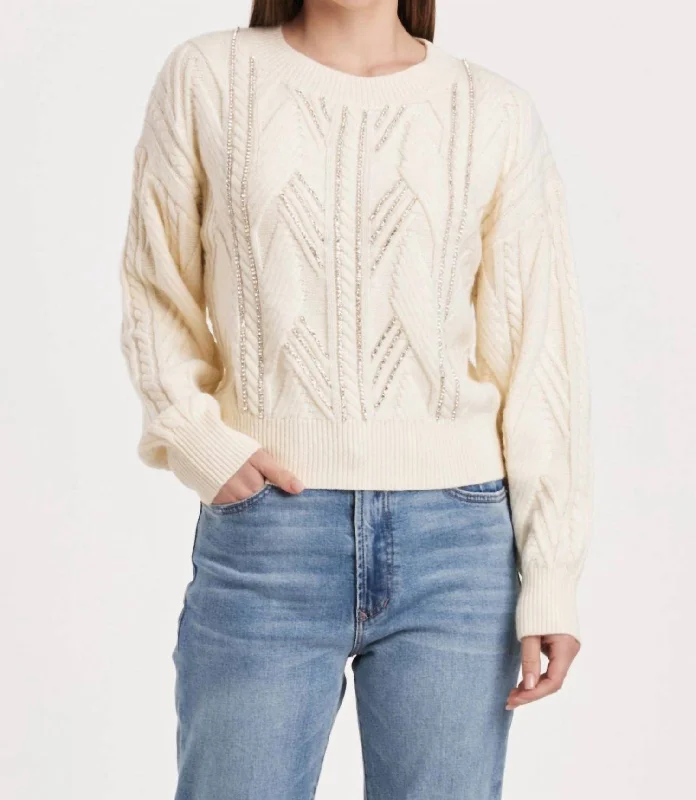 V-neck Wool Pullover Sweater-Women's Lace A-Line Pullovers-Quinta Sweater In Vintage Cream