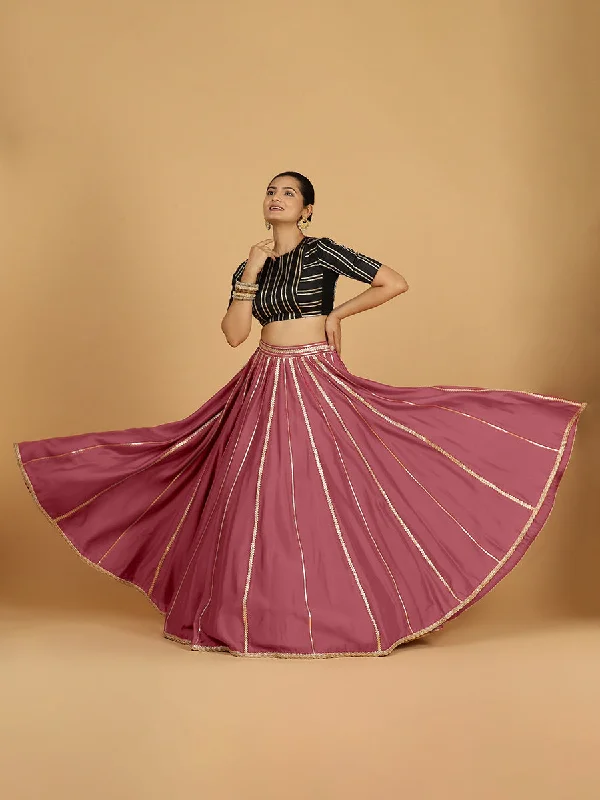 Woolen Skirts for Winter-Women's Ribbed Pencil Skirts-Madhuri x Tyohaar | Rose Pink Panelled Lehenga Skirt