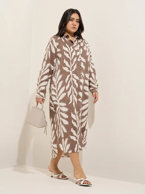 Gia Taupe Leaf Printed Shirt Dress