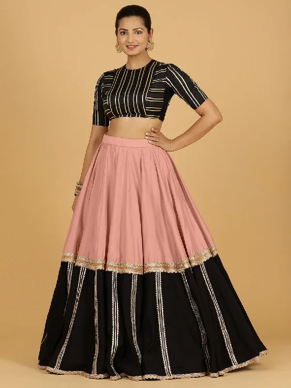 Elegant Wrap Skirts-Women's Leopard Print Skirts-Mastani x Tyohaar | Sea Pink Panelled Lehenga Skirt