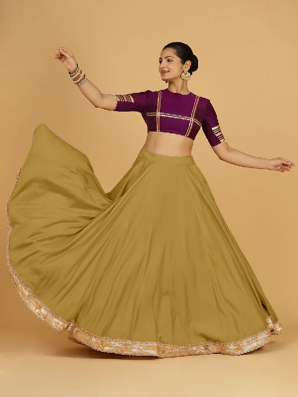 Wool Skirts for Fall-Women's Retro Skirts-Zainab x Tyohaar | Dijon Mustard Panelled Lehenga Skirt