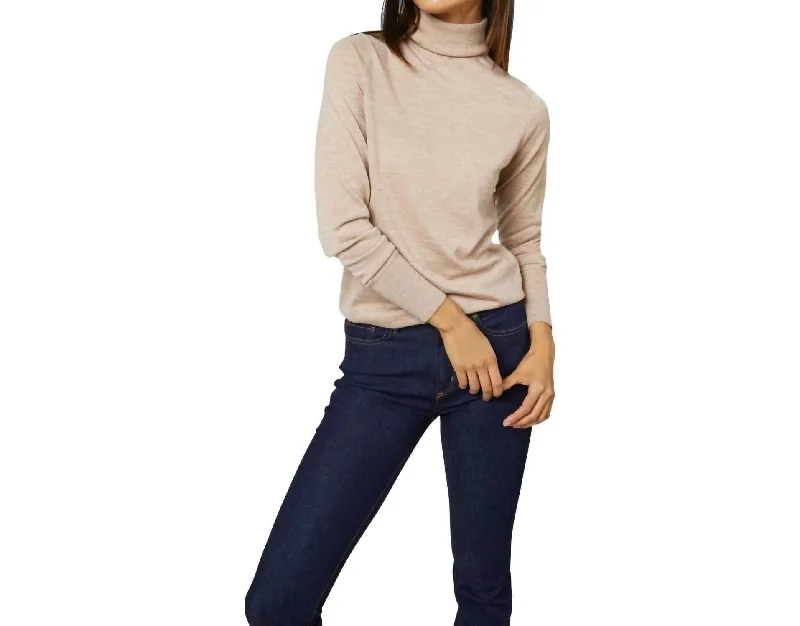 All-Season Pullover Sweater-Women's Button-Front Ruffle Pullovers-Alida Turtleneck Sweater In Heather Oatmeal