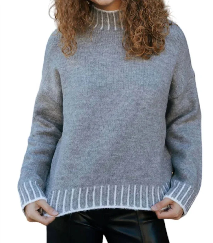 Turtleneck Wool Pullover Sweater-Women's Glitter Denim Pullovers-Stitched Sweater In Charcoal