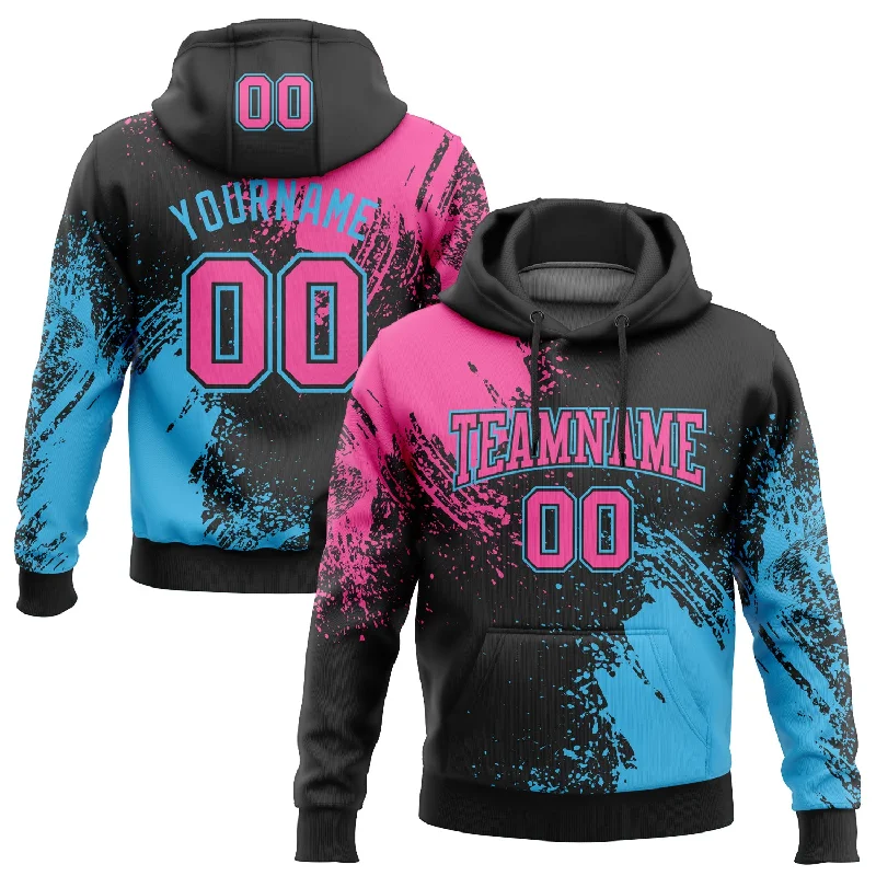 Hoodie with Simple Fit for Everyday Wear-Women's High-Fashion Hoodies-Custom Stitched Black Pink-Sky Blue 3D Pattern Design Abstract Brush Stroke Sports Pullover Sweatshirt Hoodie