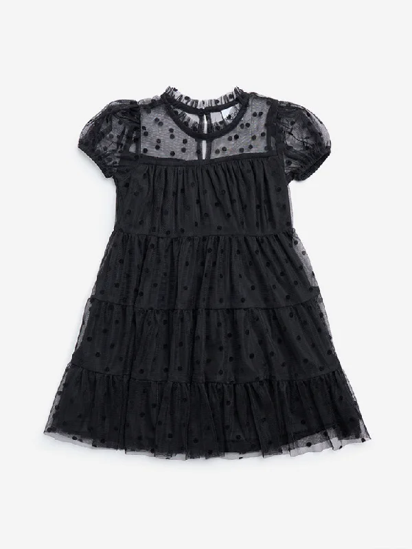 HOP Kids Black Polka Dot Tiered Dress