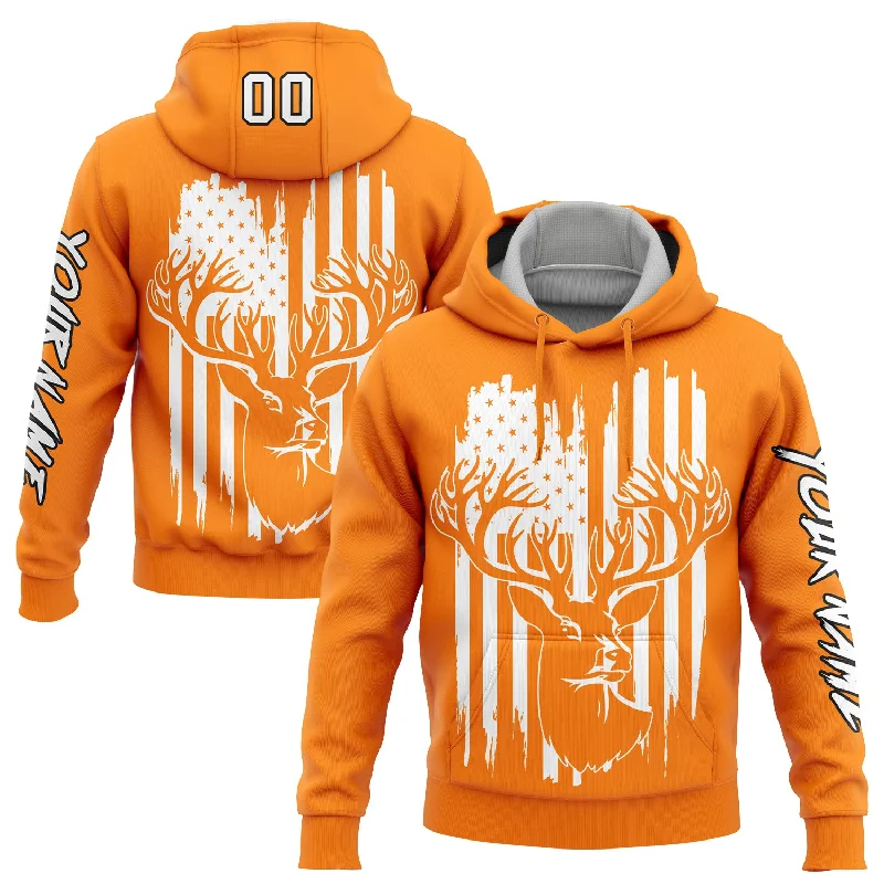 Hoodie for Comfy, Low-Key Style-Women's Geometric Hoodies-Custom Stitched Bay Orange White-Black 3D American Flag And Deer Hunting Sports Pullover Sweatshirt Hoodie