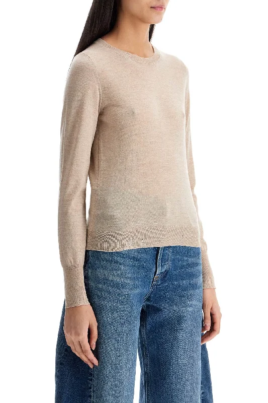 Yellow Pullover Sweater-Women's Low-Waisted A-Line Pullovers-Golden Goose Light Beige Merino Wool Women's Crew Neck Sweater