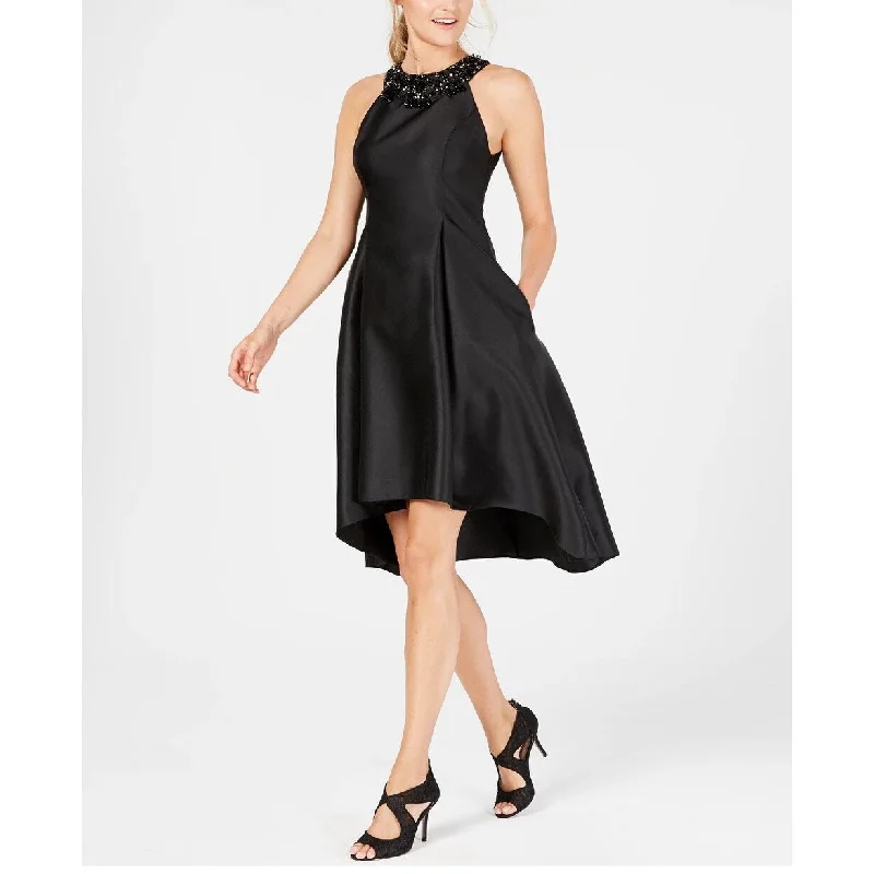 Casual Dresses for Weekend Outings and Dates-Women's Casual Swing Dresses-Adrianna Papell Women's Rhinestone High-Low Dress Black Size 2