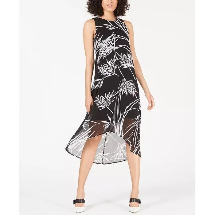 Casual Dresses for Outdoor Road Trips-Women's Casual Mini Beach Dresses-Alfani Women's Printed High Low Dress Black Size 0 Petite - 0 Petite