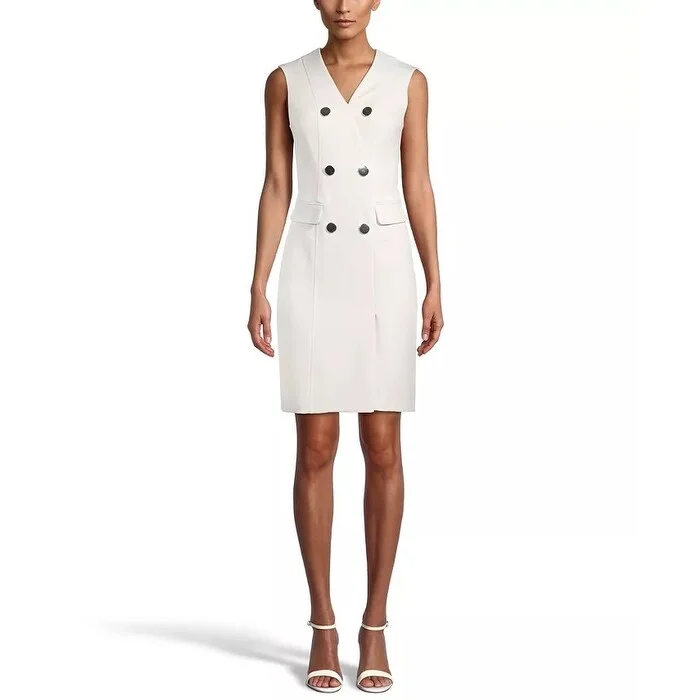 Casual Dresses with Graphic Prints-Women's Casual Smocked Dresses-Anne Klein Women's Double Breasted Tuxedo Dress White Size 8