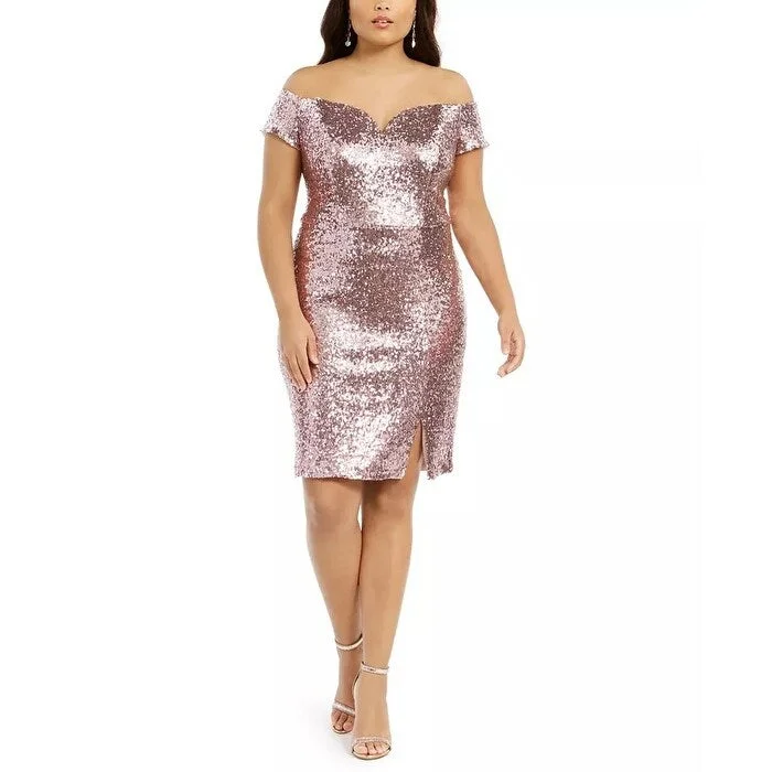 Casual Dresses for Visiting a Museum-Women's Casual Solid Color Dresses-B Darlin Women's Trendy Sequined Bodycon Dress Pink Size 14