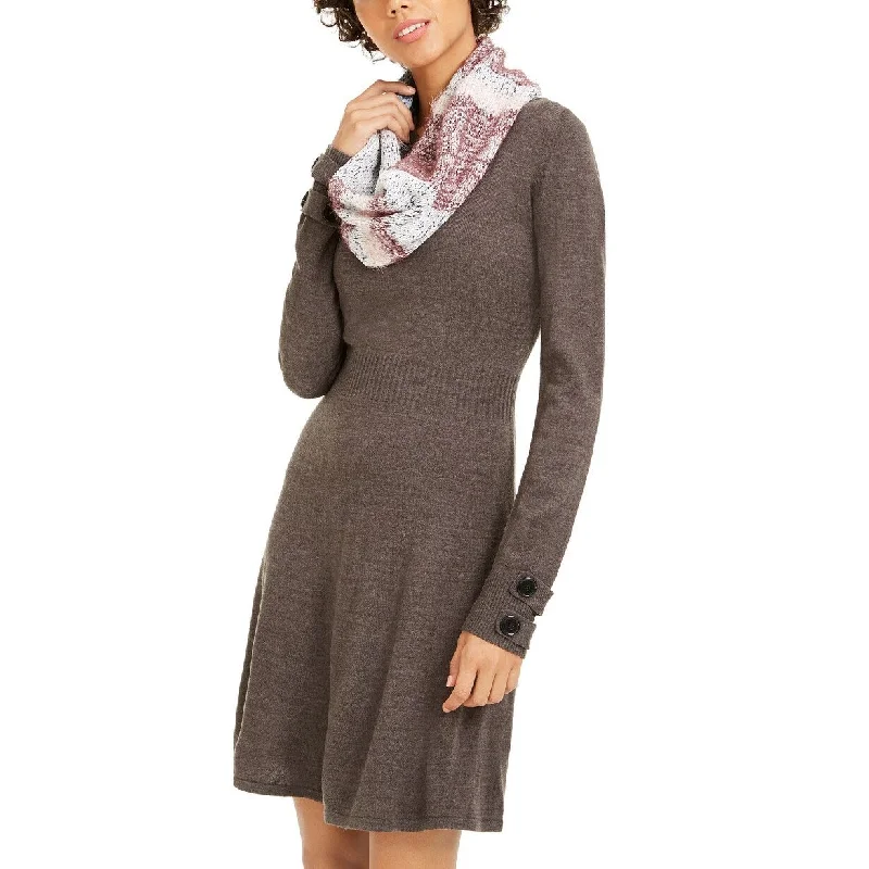 Casual Dresses for Comfortable Travel-Women's Casual Boho Dresses-BCX Women's Striped Scarf & Sweater Dress Gray Size Extra Large