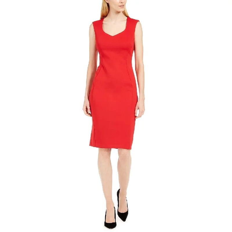 Casual Dresses for Cozy Nights In-Women's Casual Vacation Dresses-Calvin Klein Women's Cap-Sleeve Sheath Dress Medium Red Size 12