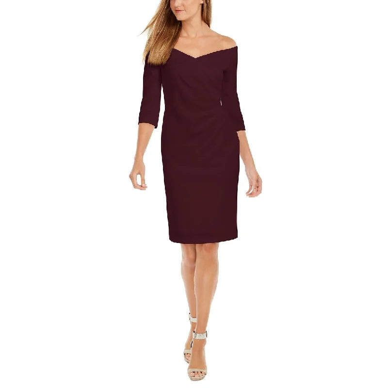 Casual Dresses for Every Season-Women's Casual Midi Solid Color Dresses-Calvin Klein Women's Off The Shoulder Sheath Dress Purple Size 10