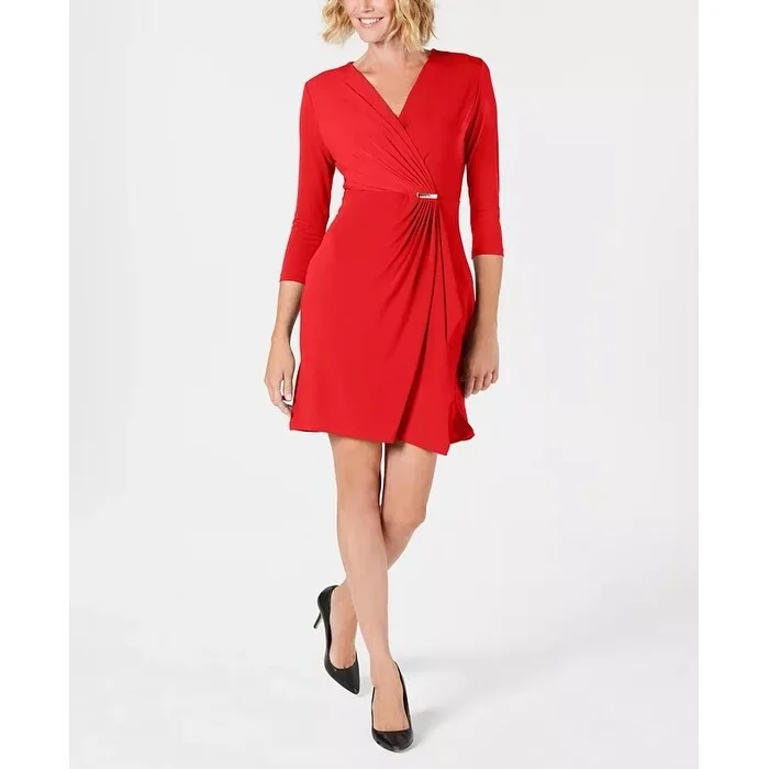 Casual Dresses with Simple, Elegant Sleeves-Women's Casual Picnic Solid Color Dresses-Charter Club Women's Petite Faux-Wrap Dress Wine Size Petite