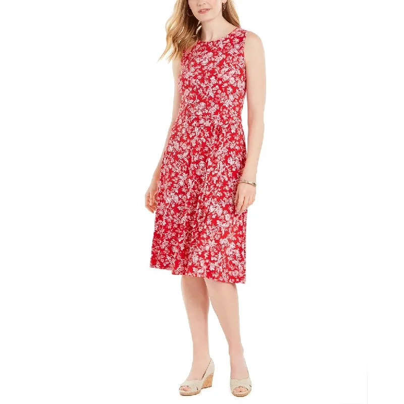 Casual Dresses for Dining Out-Women's Casual Tank Solid Color Dresses-Charter Club Women's Sleeveless Printed A-Line Dress Medium Red Size Medium