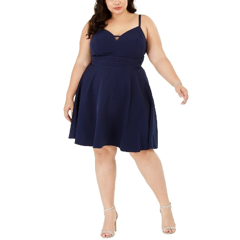 Casual Dresses for Visiting Parks and Zoos-Women's Casual Shift Dresses-City Studios Women's Trendy Plus Size Sweetheart Dress Navy Size Small Petite - Small-Petite