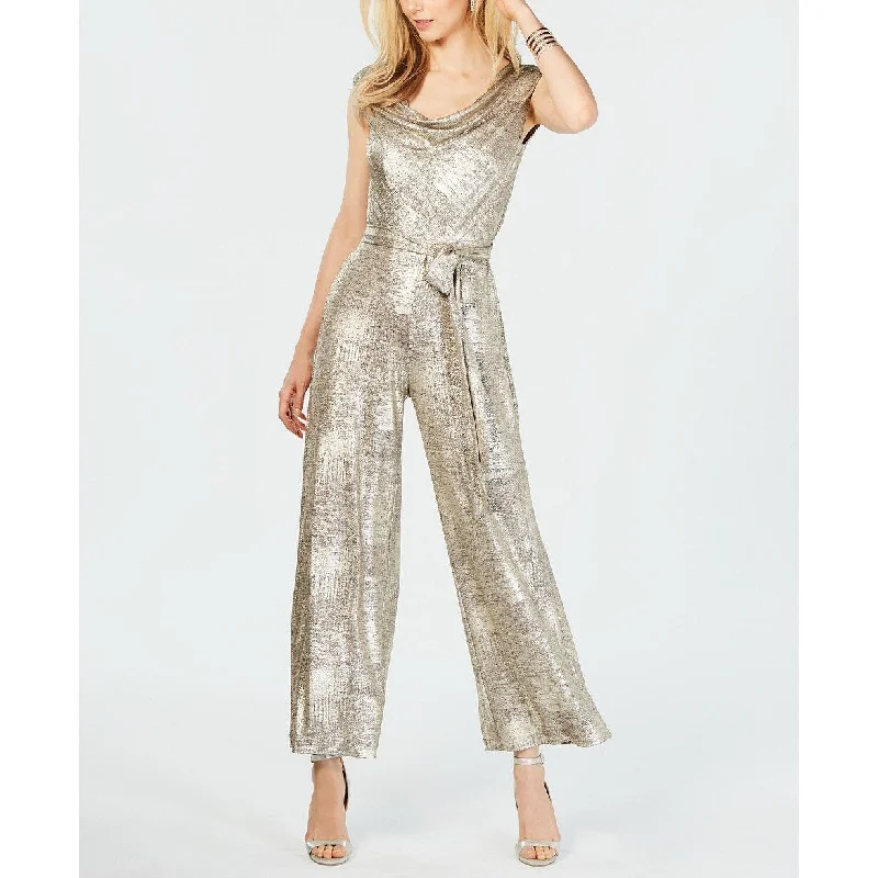 Casual Dresses with Fun Details for Every Day-Women's Casual Relaxed Dresses-Connected Women's Metallic Cowlneck Jumpsuit Brown Size 14