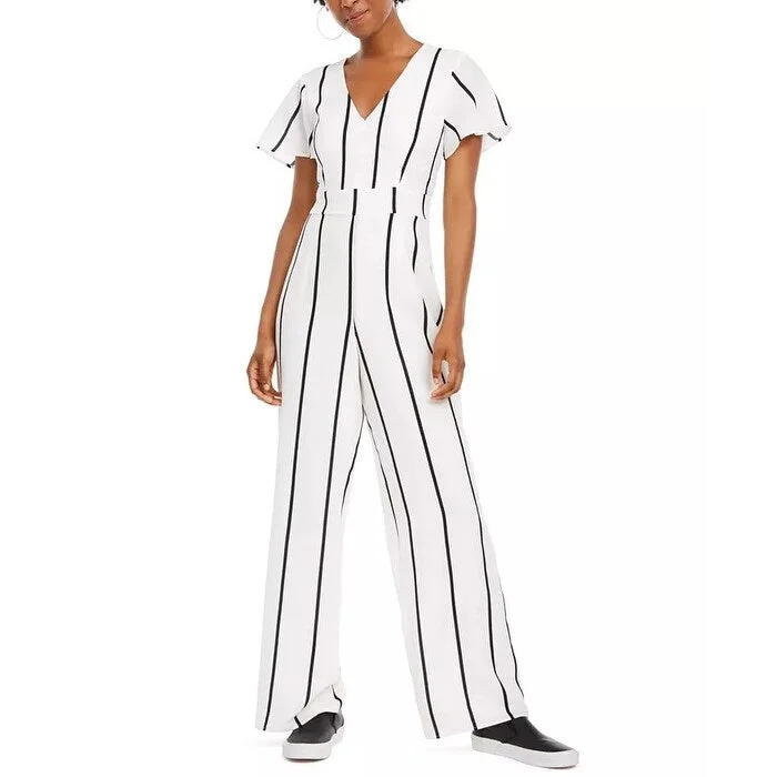 Casual Dresses for Everyday Comfort and Function-Women's Casual Work-from-Home Dresses-Crystal Doll Junior's V Neck Jumpsuit White Size 3