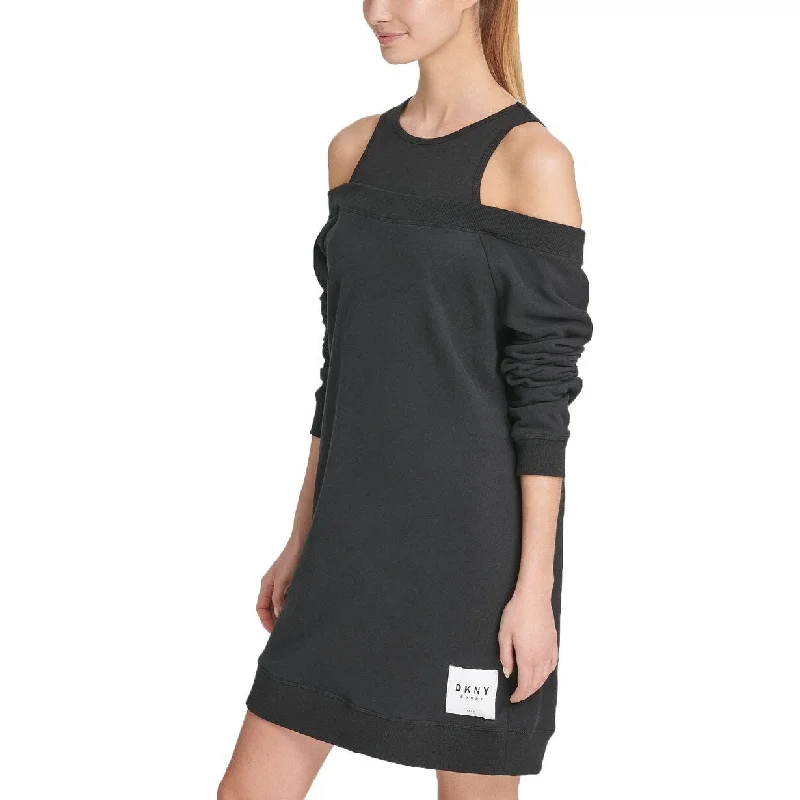 Casual Dresses with Cap Sleeves-Women's Casual BBQ Dresses-DKNY Sport Women's Cotton Cold-Shoulder Shirtdres Black Size Medium