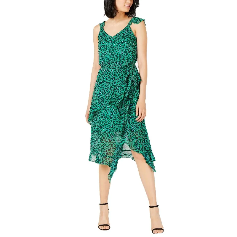 Casual Dresses for Family Barbecues-Women's Casual Errand Dresses-International Concepts Women's Animal-Print Ruffled Dress Green Size 16"