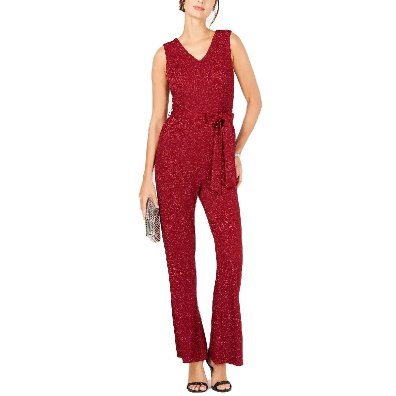 Casual Dresses with Wrap Design for Style-Women's Casual Ruffle Dresses-Ivanka Trump Women's Sparkle Belted Jumpsuit Red Size 16