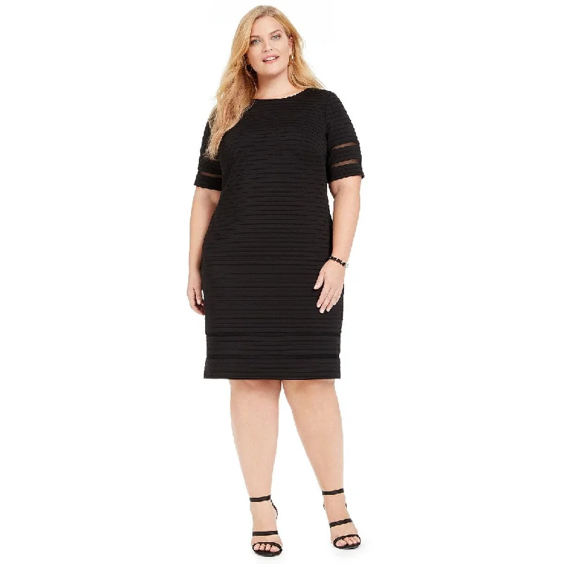 Casual Dresses with a Fitted Waist for Shape-Women's Casual Resort Print Dresses-Jessica Howard Women's Plus Size Illusion-Trim Ribbed Dress Black Size 22