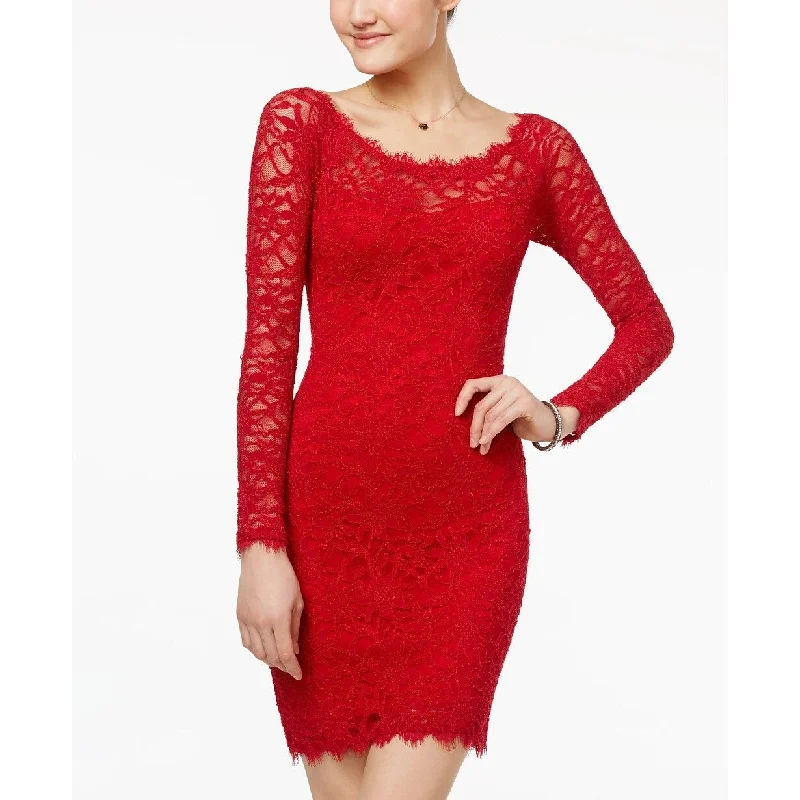 Casual Dresses with Simple, Playful Design-Women's Casual BBQ Dresses-Jump Junior's Lace Body Con Dress Red Size Large