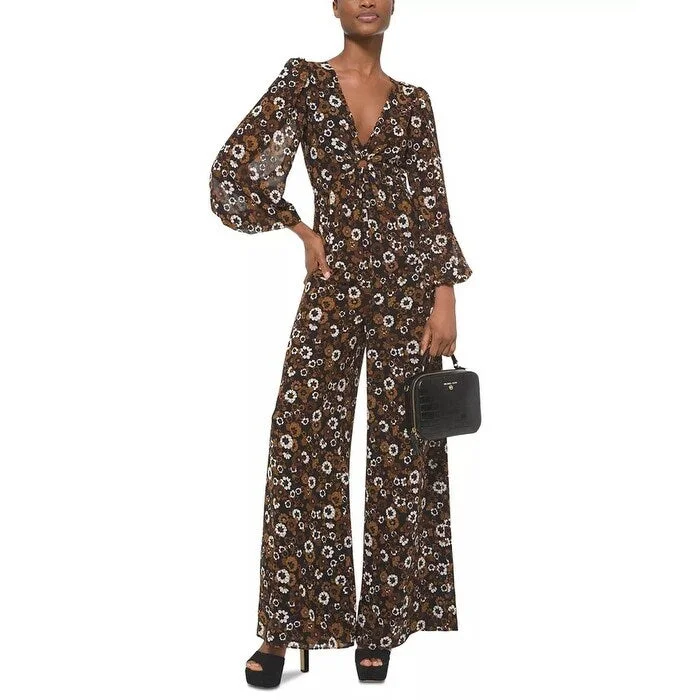 Casual Dresses for Easygoing Weekends-Women's Casual Raglan Sleeve Dresses-Michael Kors Women's Floral Jumpsuit Brown Size Small