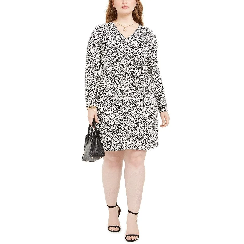 Casual Dresses with Structured Design for Modern Look-Women's Casual Beach Print Dresses-Michael Kors Women's Plus Size Ruched Printed Dress White Size 1X